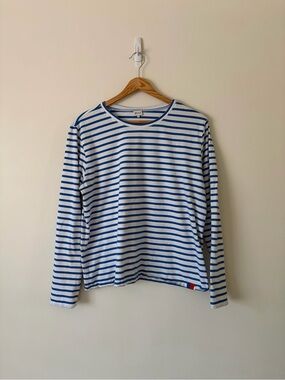 KULE White & Blue Striped Crewneck Tee